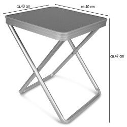 Klappstuhl mit Tischplatte 40x40cm, Sitzhöhe 45cm aus Aluminium bis 100kg – Tragbarer Campinghocker als Fußhocker - Angelstuhl