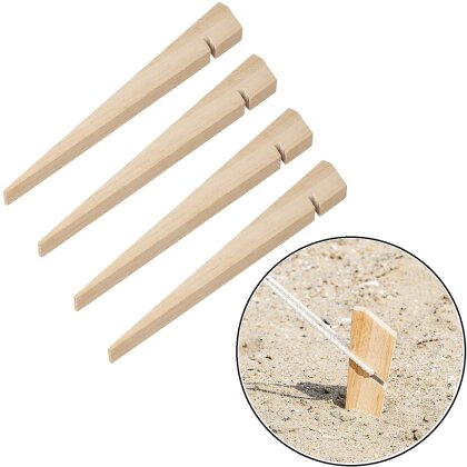 4x Zelthering 30 cm aus Holz – Leichte Holzheringe, Sandheringe und Schnurhaken – Sand Heringe für Camping und Outdoor