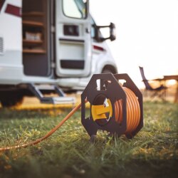 Kabeltrommel Leer Schlauchtrommel inkl. Drehknopf – Kabelaufroller für CEE-Kabel Gartenschlauch und Camping Seiltrommel