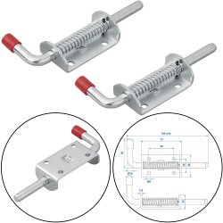 2x Riegelschloss 4 Befestigungslöcher Ø6 mm mit Montageplatte und 146 mm Stift Türriegel Federbolzen Federverriegelung