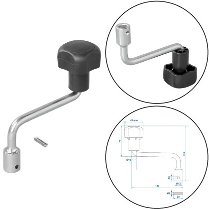 Hebel für Stützrad 48 mm aus Stahl Kurbel Bugrad Deichselrad Stecksystem H126mm