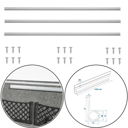 3x Kederschiene Wohnwagen 100 x 2,7 Alu Kederleiste Ø7-9mm Keder mit 6 Befestigungslöchern & Schrauben Kederschienen