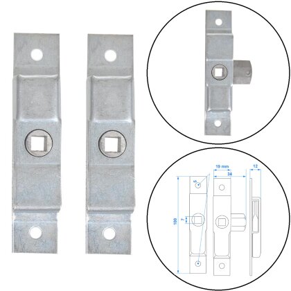 2x Zungenschloss klein 100x19mm Stahl – Vierkantschloss 7mm | Zungenriegel, Klappenverschluss | Türverschluss Riegel