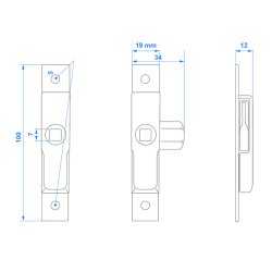 2x Zungenschloss klein 100x19mm Stahl – Vierkantschloss 7mm | Zungenriegel, Klappenverschluss | Türverschluss Riegel