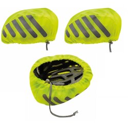 2 x Fahrradhelm Regenschutz Neon Gelb mit reflektierenden Streifen - Fahrrad Helm Regenschutz Universal passend - Kordelzug