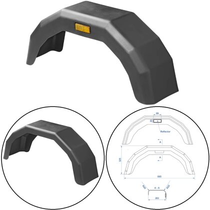 1 x Kotflügel für Anhänger 13 Zoll – Schutzblech mit Seitenreflektor, elastisch, stoßfest, UV-beständig, auch für Pferdeanhänger, 203x805x325 mm