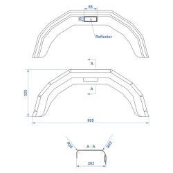 1 x Kotflügel für Anhänger 13 Zoll – Schutzblech mit Seitenreflektor, elastisch, stoßfest, UV-beständig, auch für Pferdeanhänger, 203x805x325 mm