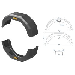 1 x Kotflügel für Anhänger 13 Zoll – Schutzblech mit Seitenreflektor, elastisch, stoßfest, UV-beständig, auch für Pferdeanhänger, 203x805x325 mm