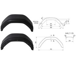 2 x Kotflügel für Anhänger 750x220x330mm...