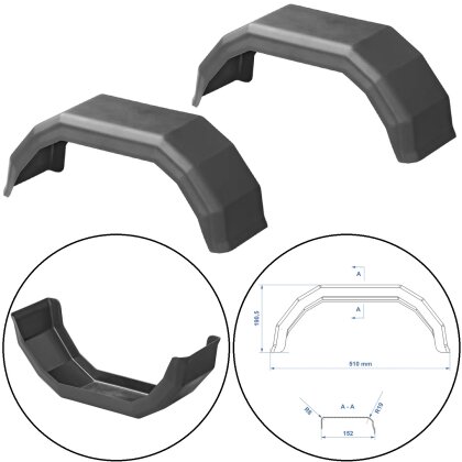 2 x Kotflügel für Anhänger 8 Zoll – Schutzblech für Pferdeanhänger, elastisch, UV-beständig, stoßfest, Maße: 152x510x190,5 mm