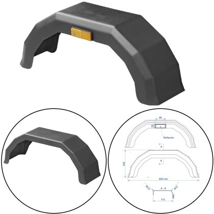 1 x Kotflügel für Anhänger – UV-beständiges, stoßfestes Schutzblech mit Seitenreflektor, für 10 Zoll, ideal für Pferdeanhänger 620x238x172mm