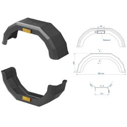 1 x Kotflügel für Anhänger – UV-beständiges, stoßfestes Schutzblech mit Seitenreflektor, für 10 Zoll, ideal für Pferdeanhänger 620x238x172mm