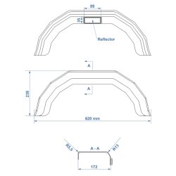 2 x Kotflügel Anhänger Schutzblech für Anhänger, Pferdeanhänger – Seitenreflektor, Stoßfest, UV-beständig, für 10 Zoll Räder, 620x238x172mm