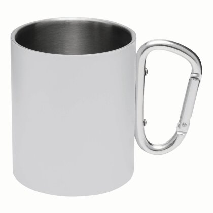 Edelstahlbecher 300ml Tasse mit Karabiner Thermobecher Kaffee weiß