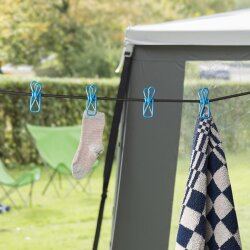 Wäscheleine min. 200 cm - max. 330 cm für Camping Keller 12 Wäscheklammern