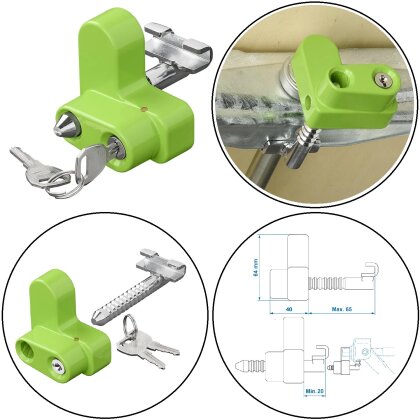 Diebstahlsicherung Schloss Wohnwagen Kurbelstütze Stützen Max 65 mm Min 20mm