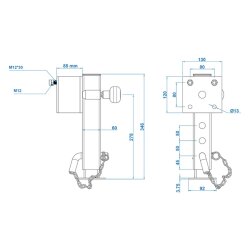 Anhängerstütze kippbar 1300Kg Stütze 345-445mm 5-stufige Ausdrehstütze TL60 D85