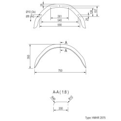 1 x Anhänger Kotflügel 750x200x350mm eckig Schutzblech für 14 Zoll Rad - verzinkt Stahlblech 1mm - Stoßfest - Modell 2075