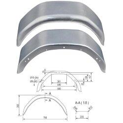 1 x Anhänger Kotflügel 750x200x350mm eckig Schutzblech für 14 Zoll Rad - verzinkt Stahlblech 1mm - Stoßfest - Modell 2075