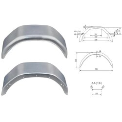 1x Anhänger Kotflügel 750x200x350mm eckig Schutzblech für 14 Zoll Rad - verzinkt Stahlblech 1mm - Stoßfest - Modell 2075