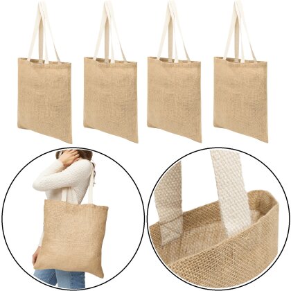 4x Jute-Tasche 38x40cm – Faltbare Einkaufstasche Jute - 4x Beutel - Stilvolle Tragetasche Leinentasche - Stoffbeutel