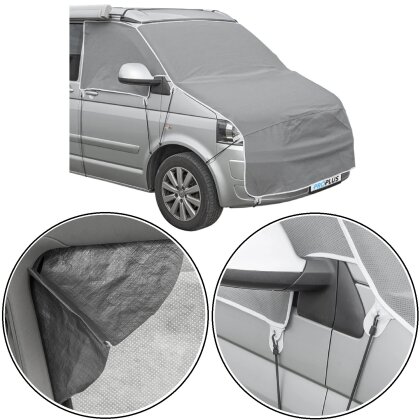 Frontscheiben Abdeckung kompatibel Volkswagen T5/T6 – Abdeckplane für Wohnwagen mit UV-Schutz, isolierendem 160 gsm Vliesstoff, Spiegelschlitzen & Spanngurten