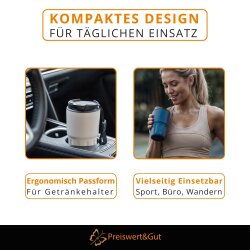 Premium Isolierbecher 8 warm und 12 kühl Stunden 400ml doppelwandig - Komfort-Schraubverschluss integrierter Trinköffnung - Thermobecher mit Handschlaufe aus recyceltem Kunststoff