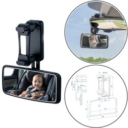 Spiegel Auto Baby Rückbank Rückspiegel mit einer Spiegelfläche ca. 115x55 mm - Drehbarer Rücksitzspiegel mit Clip-Befestigung Min 49 - Max 82 mm, Baby Spiegel Auto aus Glas